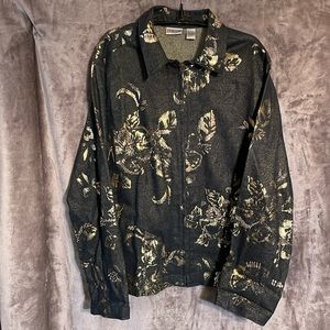 Chico’s Size 3 (16) Beautiful Dark Navy with Metallic Gold Printed Detailing